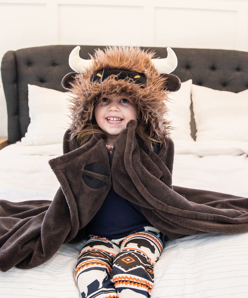 Lazy One Wearable Hooded Blanket for Kids, Animal Hooded Blanket (Buffalo) - Image 4